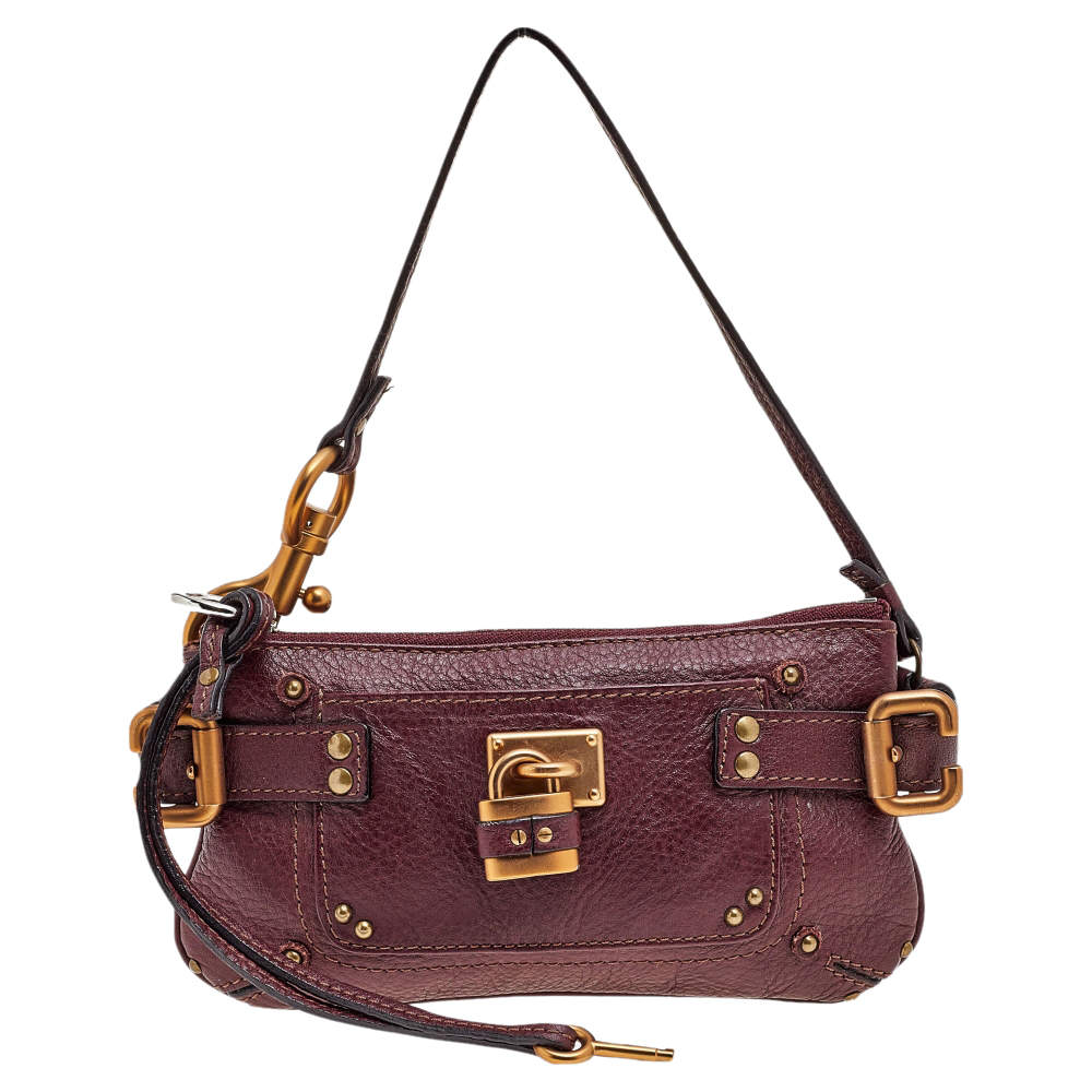 Pre Owned Chloe Burgundy Leather Paddington Clutch