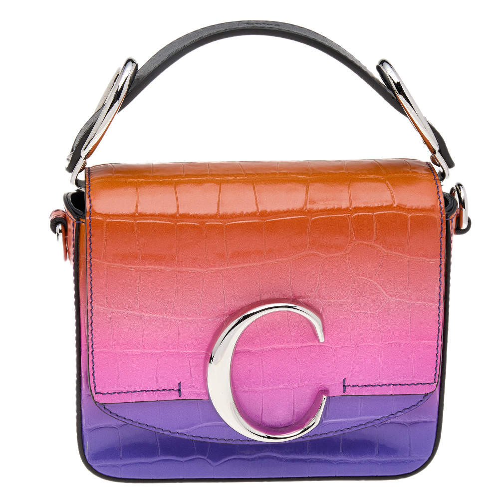 Pre Owned Chloé Multicolor Croc Embossed Leather Top Handle Bag