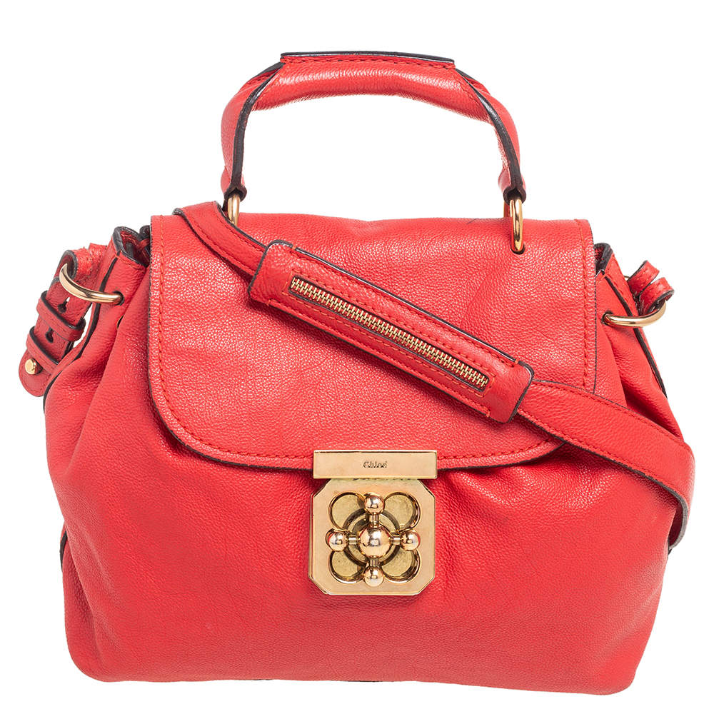 Pre Owned Chloe Red Leather Elsie Top Handle Bag