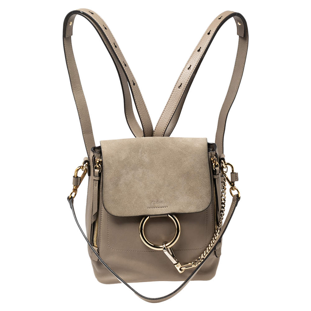 Chloe Grey Leather and Suede Small Faye Daye Backpack