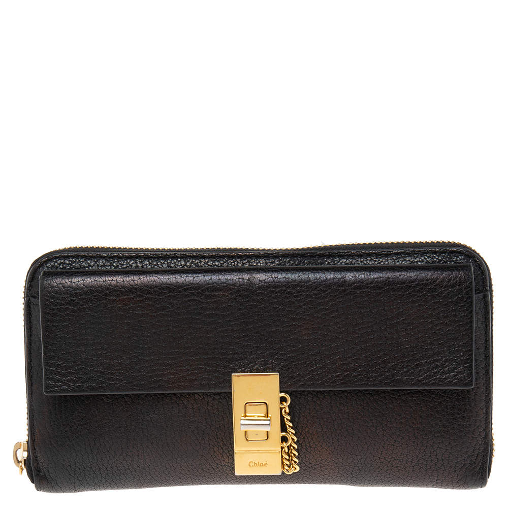 Pre Owned Chloe Black Leather Drew Continental Wallet