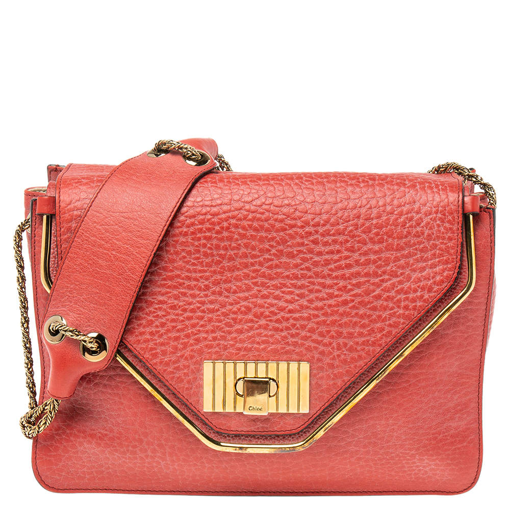 Pre Owned Chloe Red Leather Medium Sally Flap Shoulder Bag