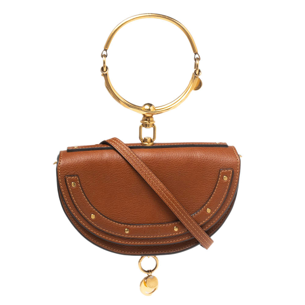 Pre Owned Chloé Brown Leather Small Nile Bracelet Minaudiere Crossbody Bag
