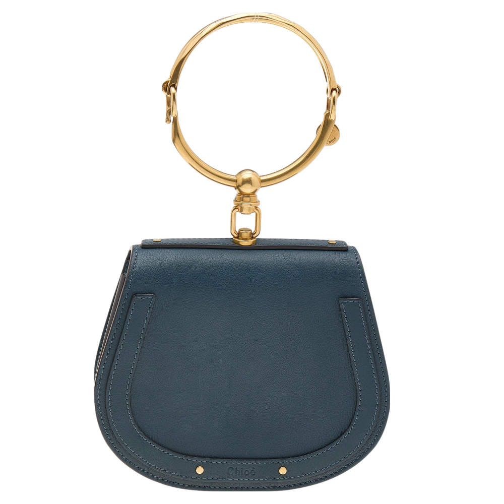 Pre Owned Chloe Teal Blue Leather and Suede Small Nile Bracelet Shoulder Bag