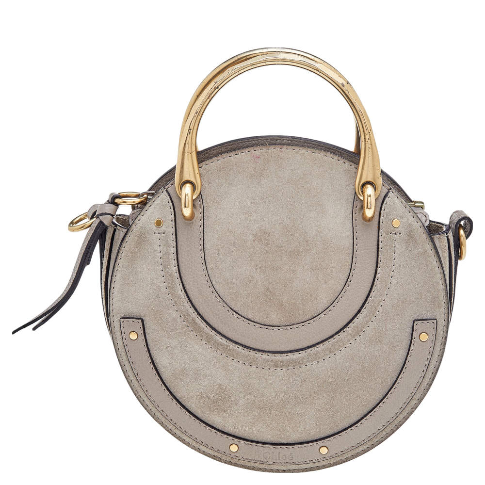 Pre Owned Chloe Beige Leather and Suede Small Pixie Round Crossbody Bag