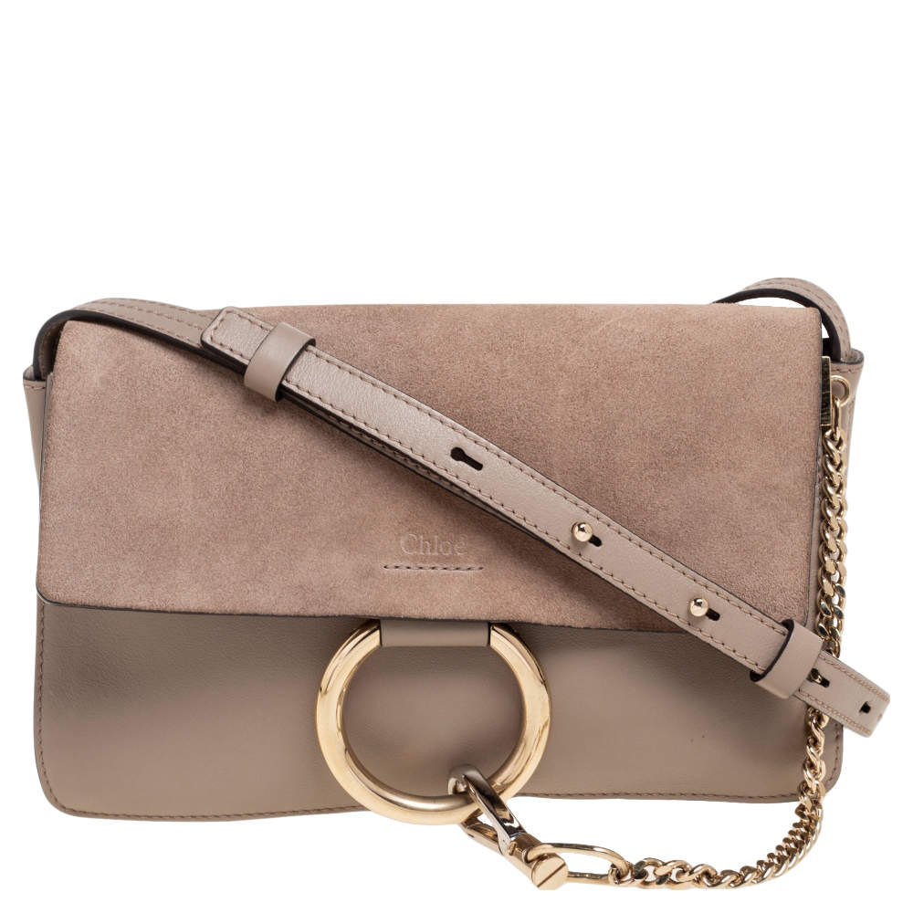 Pre Owned Chloe Grey Leather And Suede Small Faye Shoulder Bag
