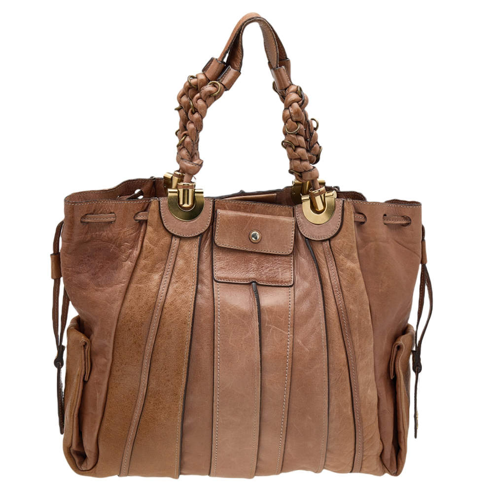 Pre Owned حقيبة يد توتس كلوي هيلوسي جلد بني فاتح برباط