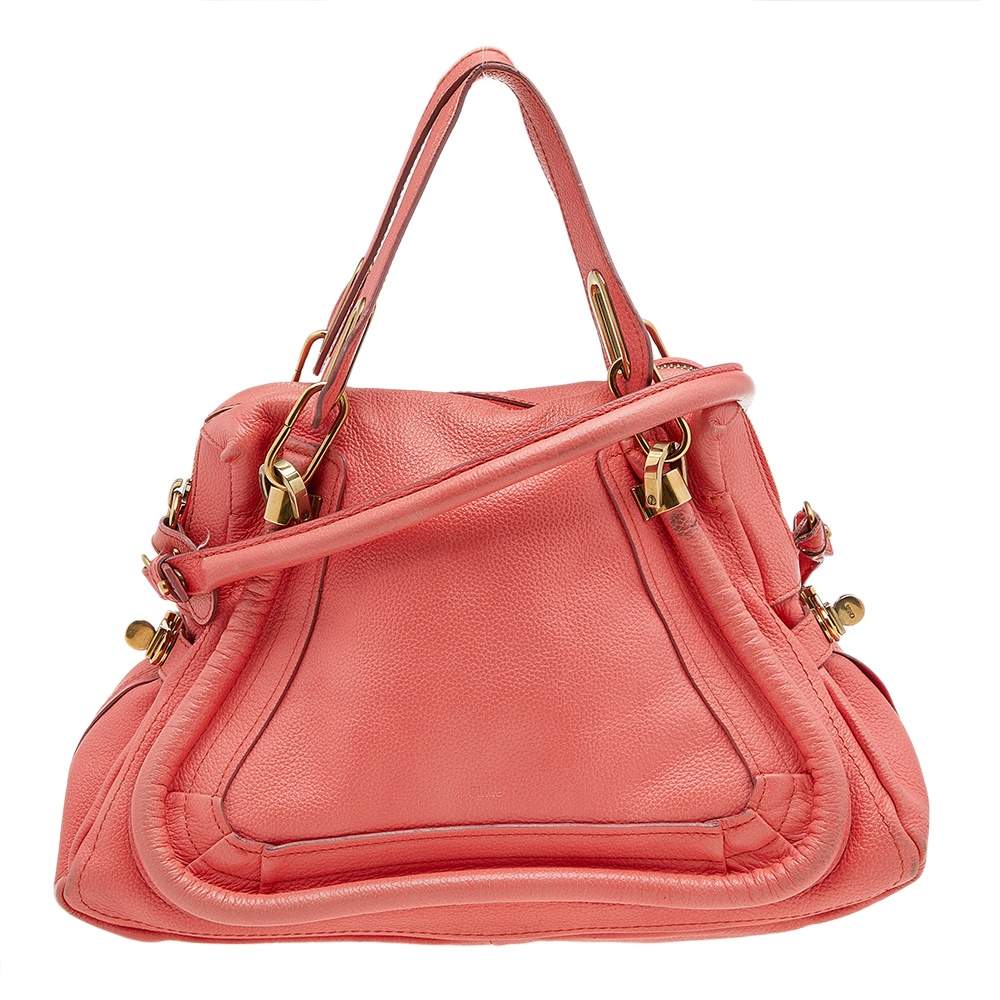Pre Owned Chloe Coral Orange Leather Medium Paraty Satchel