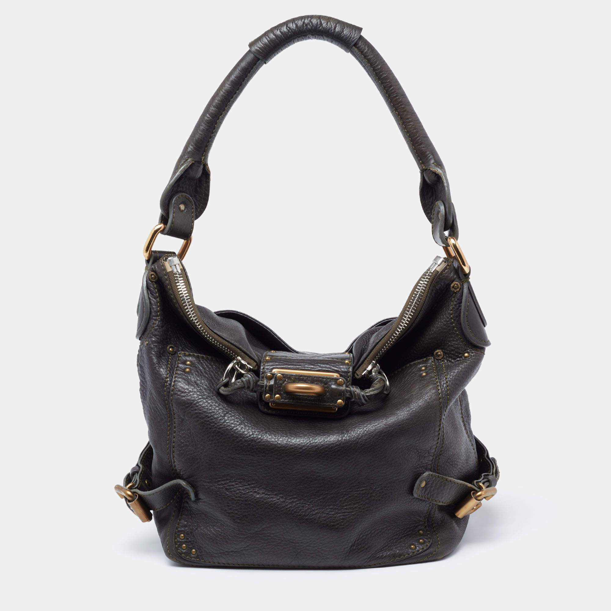 Pre Owned Chloe Dark Grey Leather Paddington Hobo