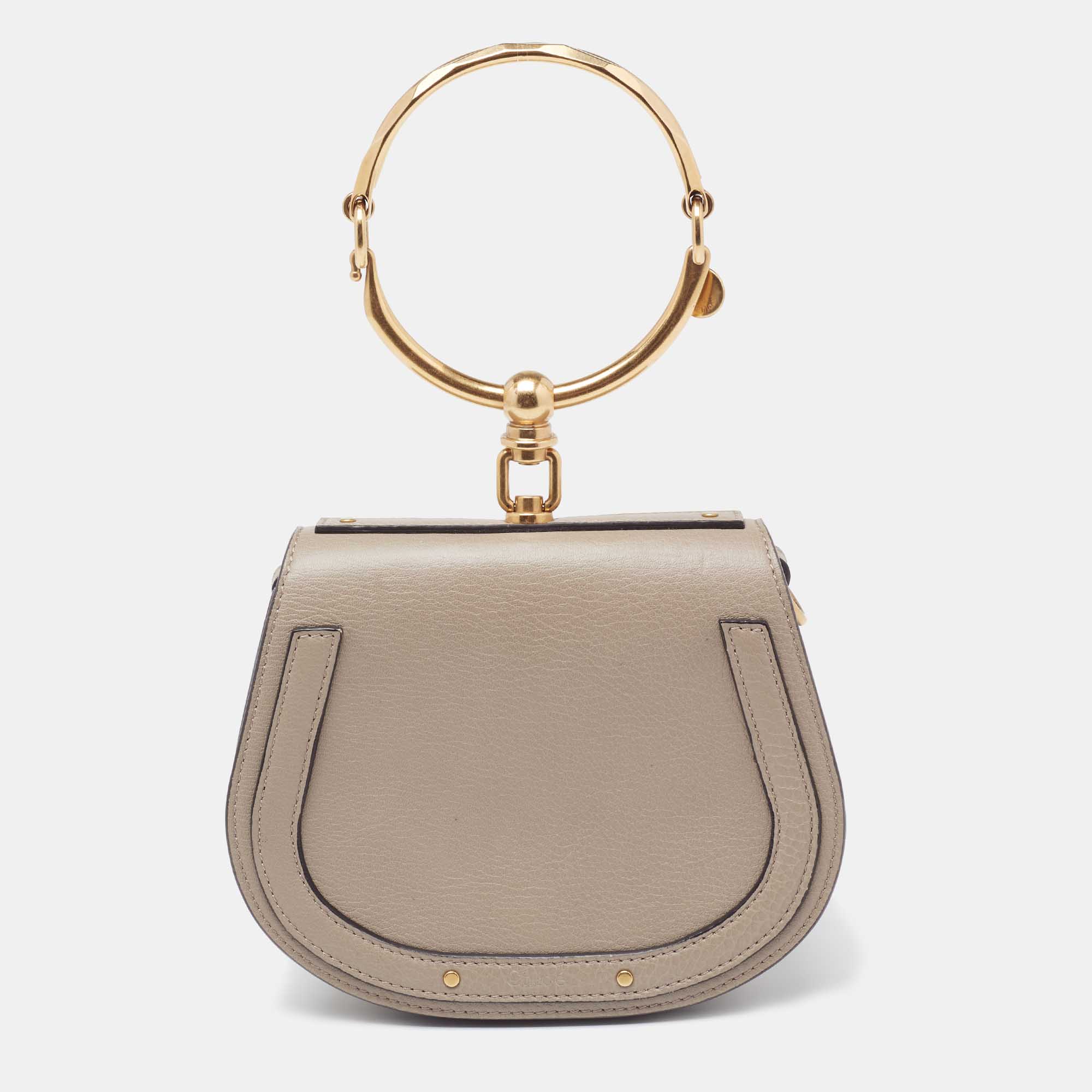 Chloe Khaki Beige Leather and Suede Small Nile Bracelet Shoulder Bag