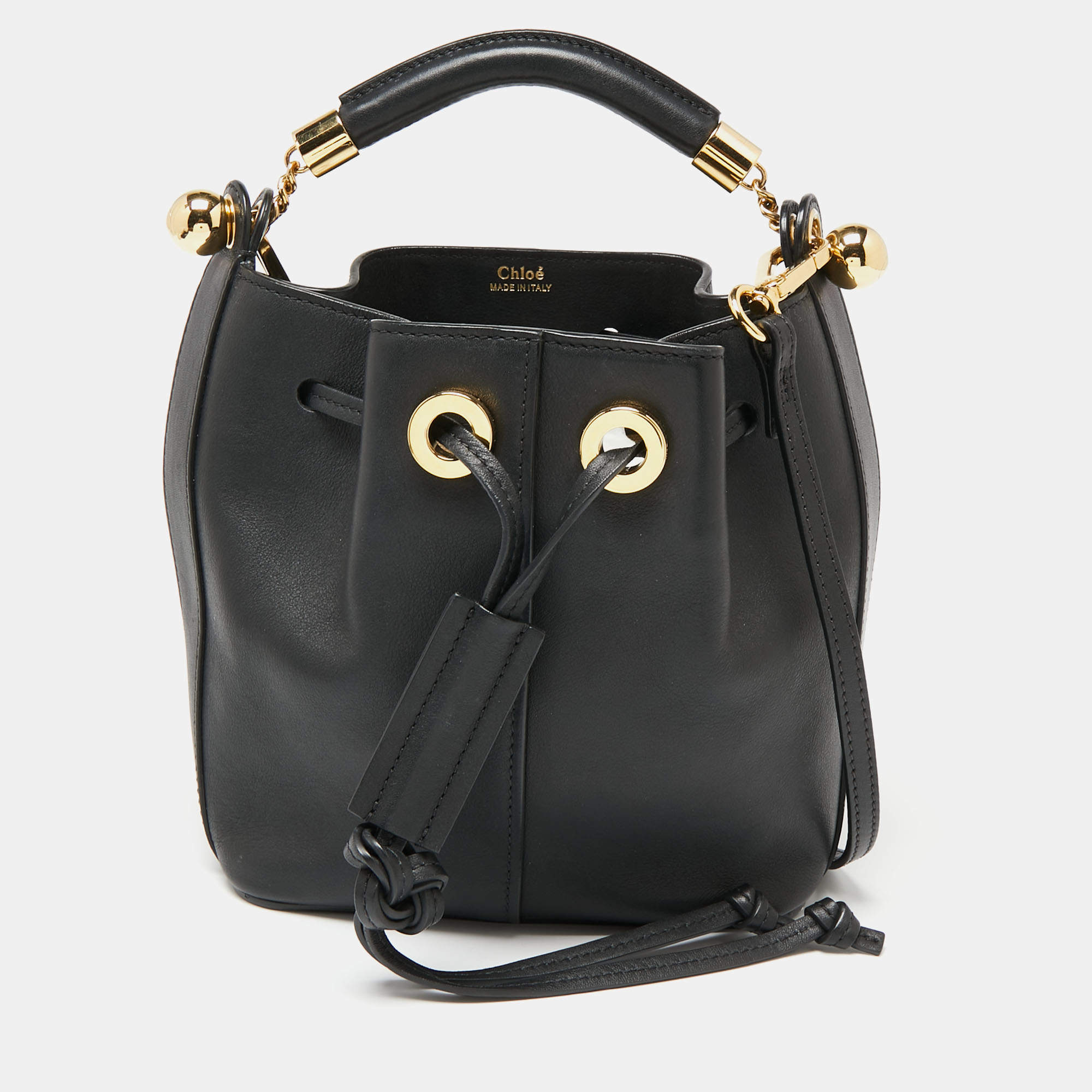 Pre Owned Chloe Black Leather Gala Drawstring Bucket Bag