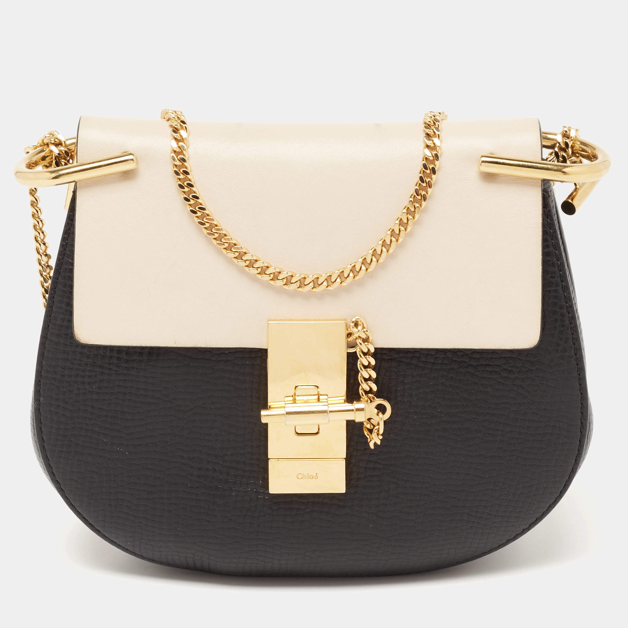 Pre Owned Chloe Black/Beige Leather Small Drew Shoulder Bag