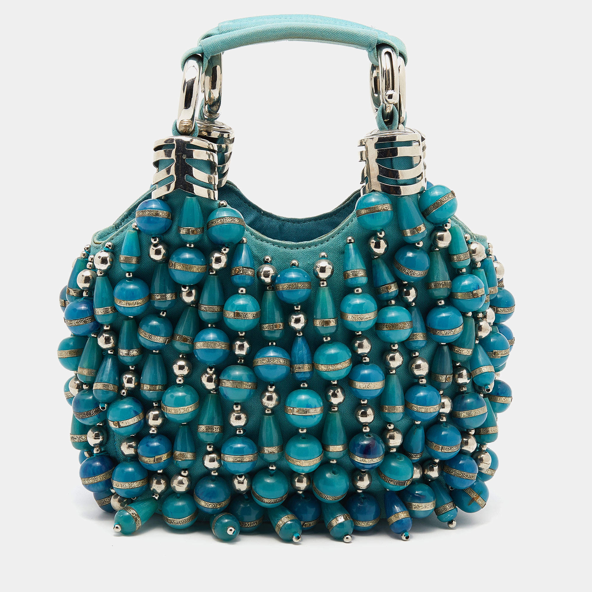 Pre Owned Chloe Blue Canvas Embellished Hobo