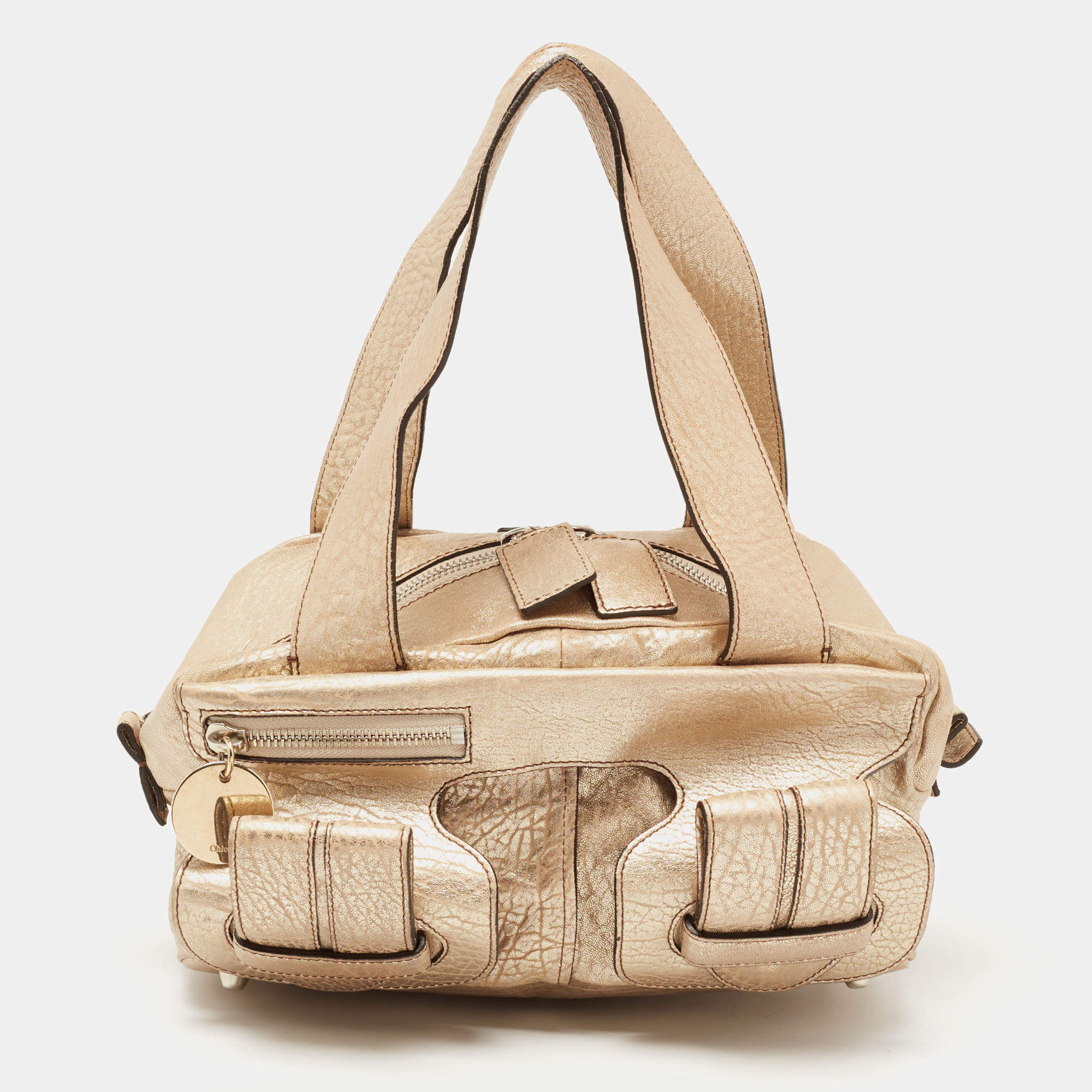 Pre Owned Chloe Metallic Gold Leather Saskia Satchel