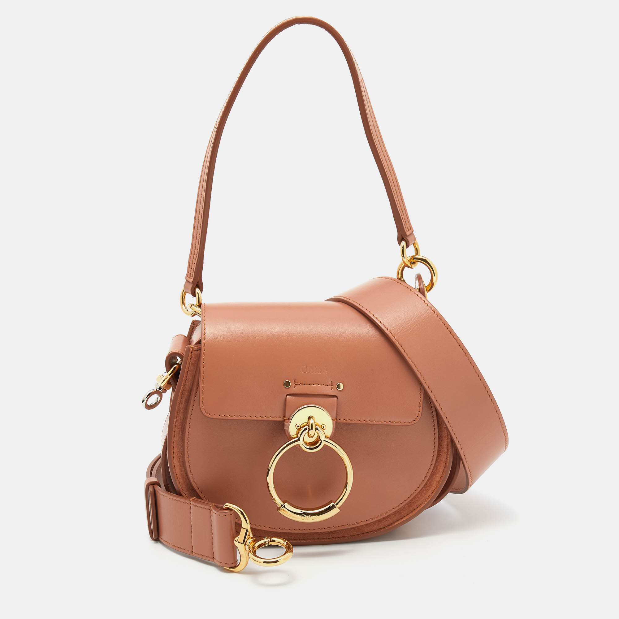 Pre Owned Chloe Peach Leather And Suede Small Tess Shoulder Bag