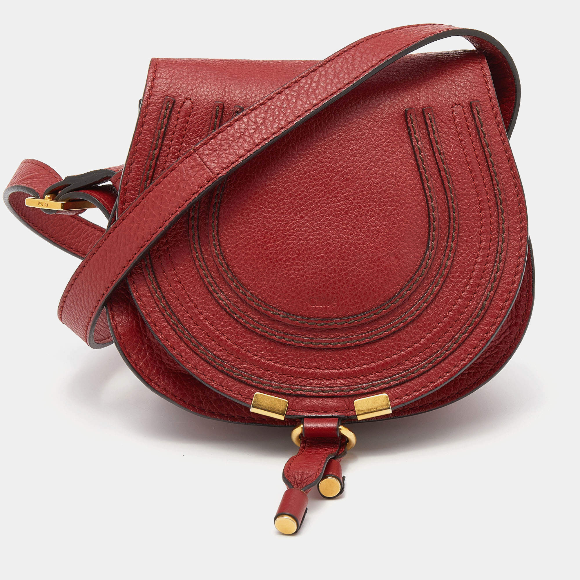 Pre Owned Chloe Red Leather Mini Marcie Crossbody Bag
