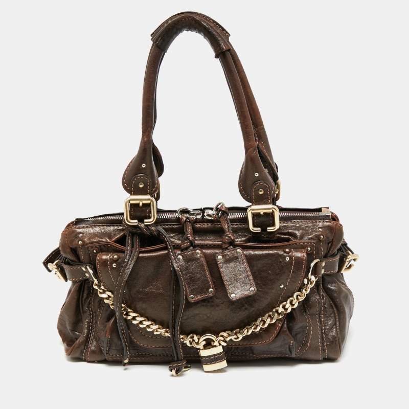 Pre Owned Chloe Brown Shimmer Leather Paddington Capsule Satchel
