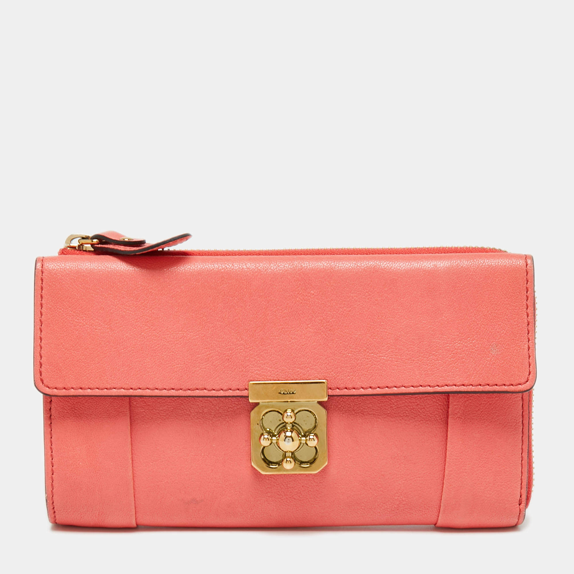Pre Owned Chloe Coral Leather Elsie Continental Wallet