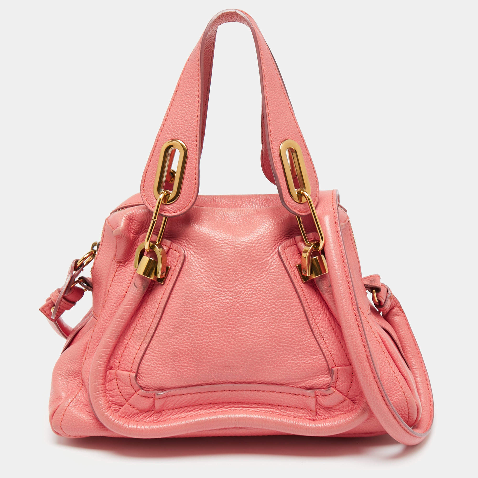 Pre Owned Chloe Coral Pink Leather Small Paraty Bag