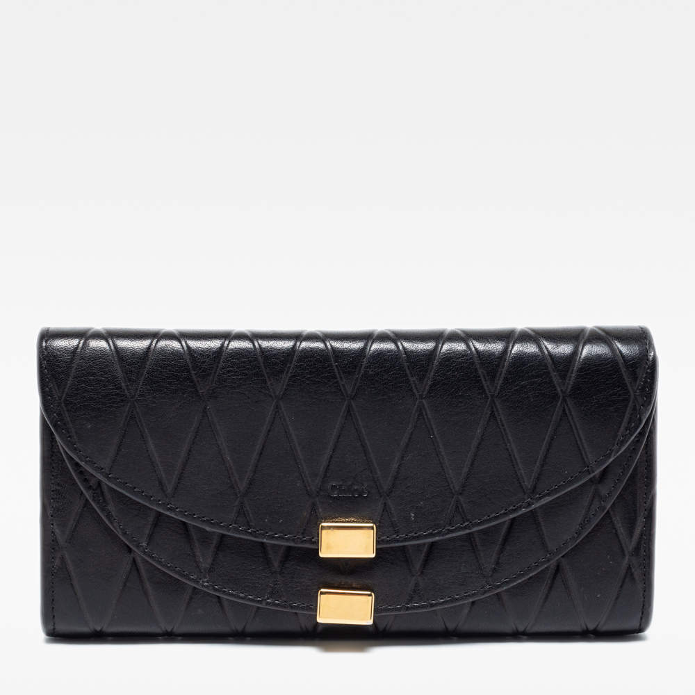 Pre Owned Chloe Black Quilted Leather Georgia Continental Wallet