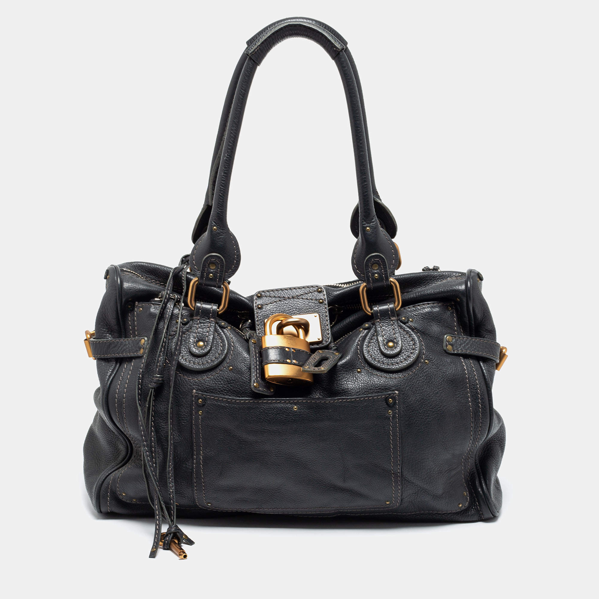 Pre Owned Chloe Dark Grey Leather Large Paddington Tote