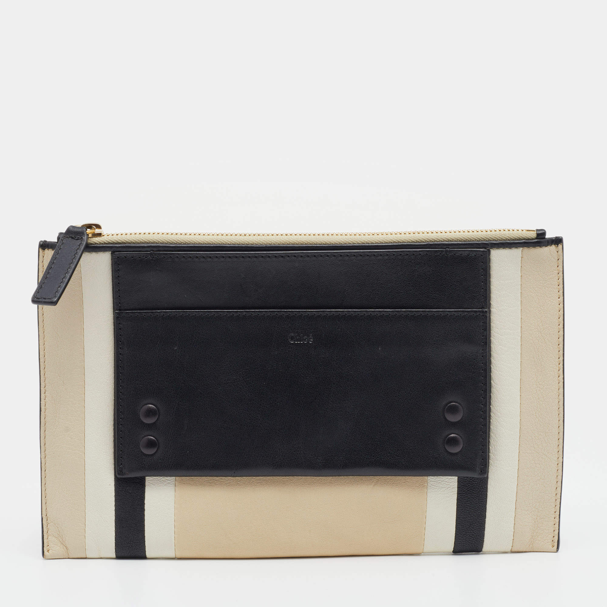 Chloe Multicolor Leather Top Zip Clutch