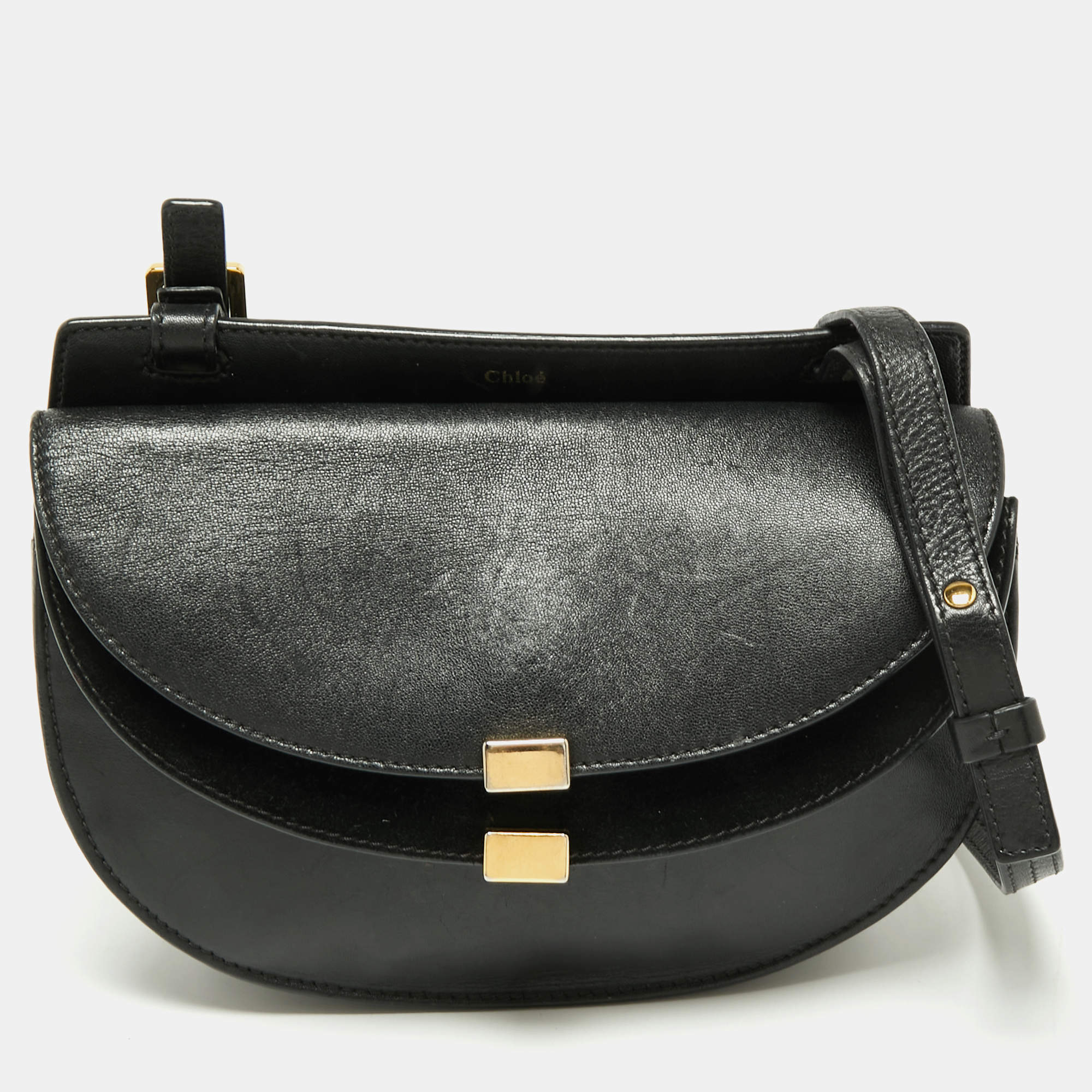 Pre Owned Chloe Black Leather Mini Georgia Crossbody Bag