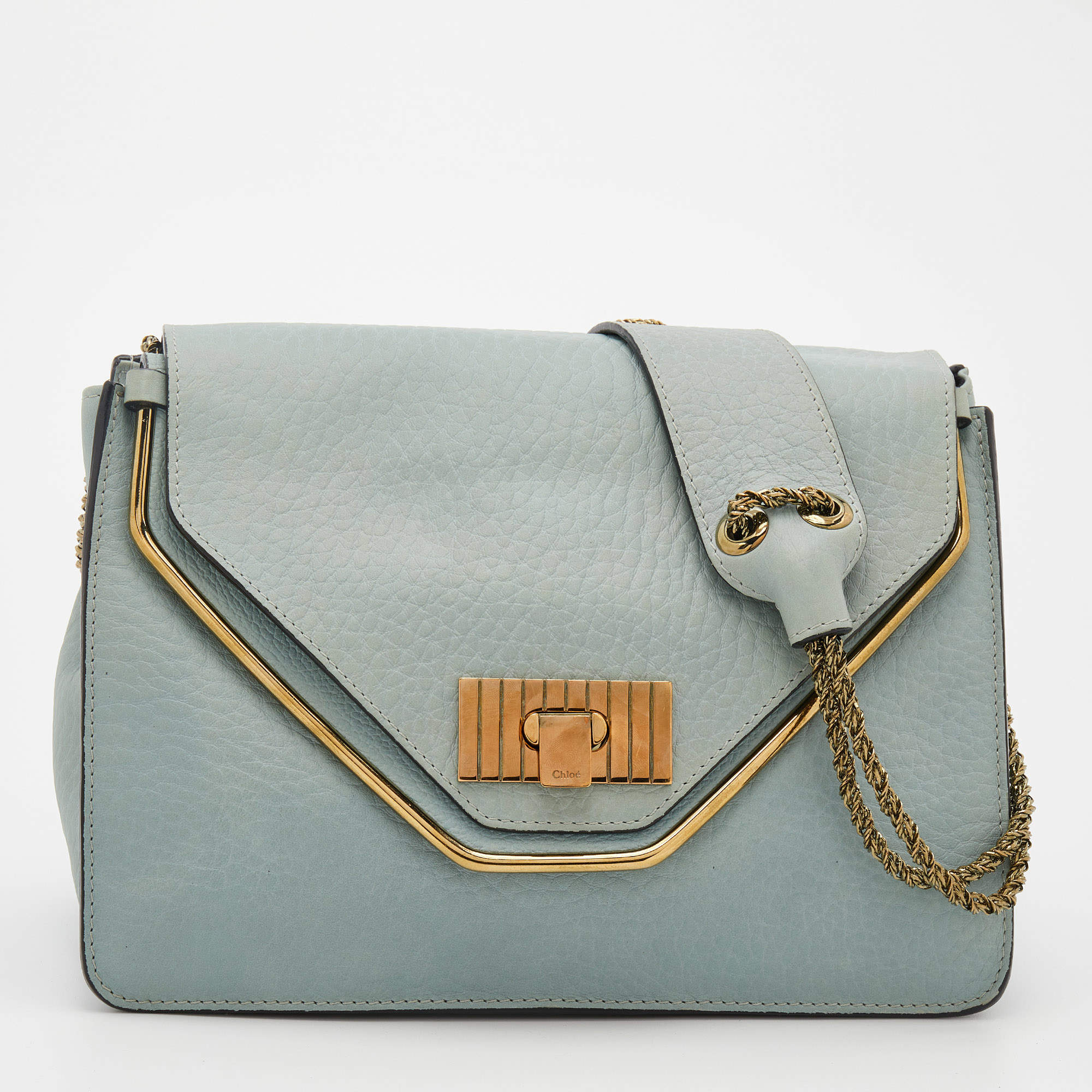 Pre Owned Chloe Mint Green Leather Sally Shoulder Bag