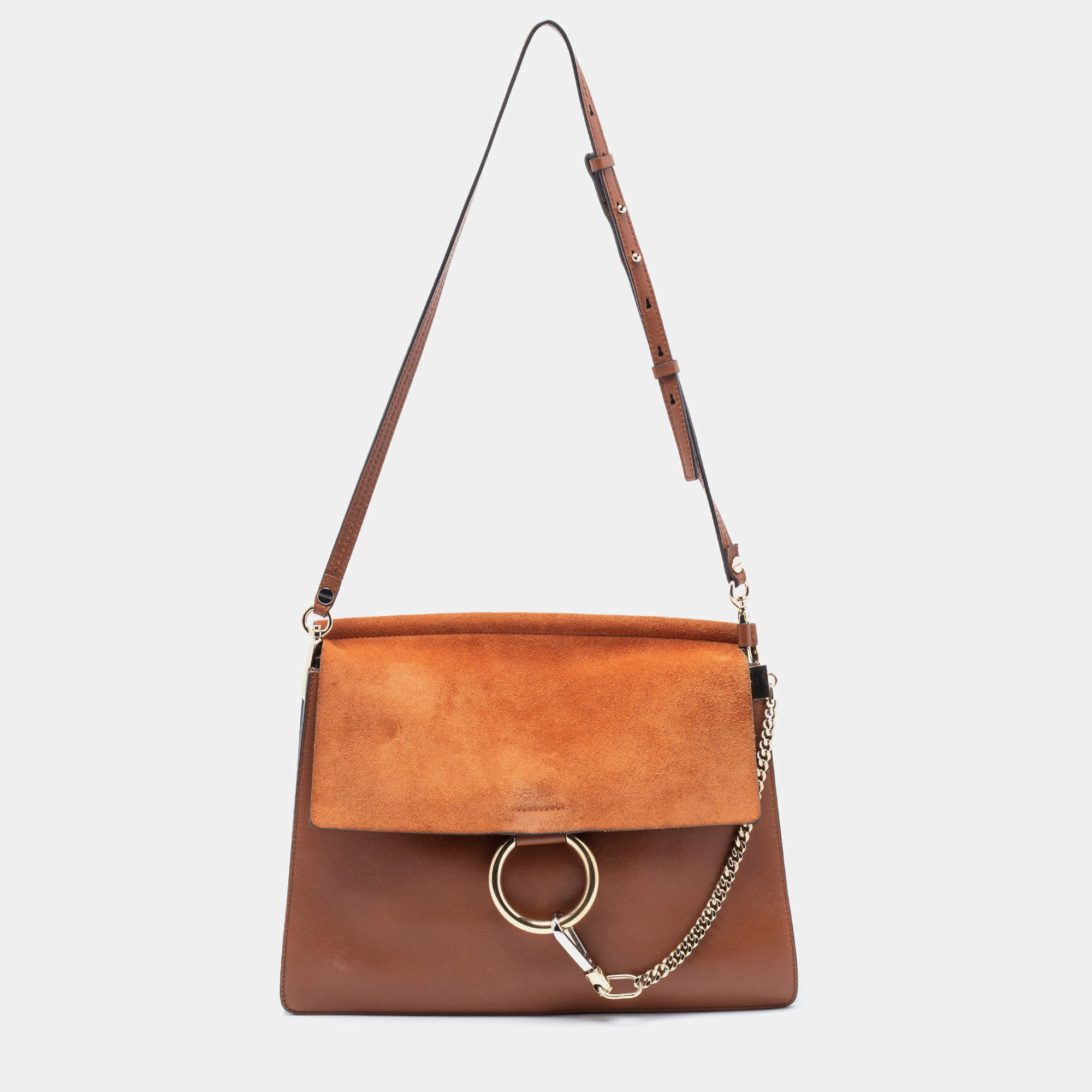 Pre Owned Chloe Brown/Orange Leather And Suede Faye Shoulder Bag
