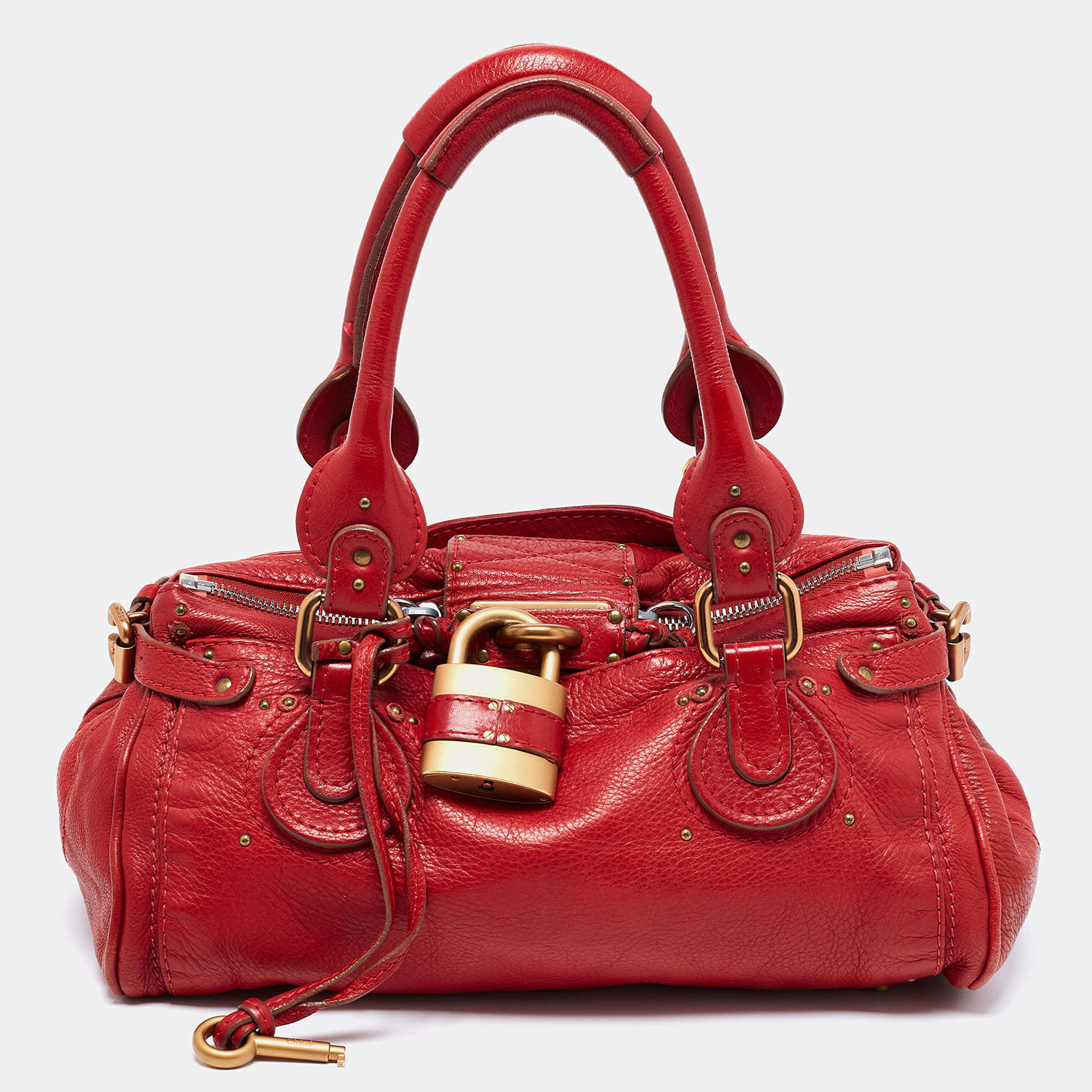 Pre Owned Chloe Red Leather Medium Paddington Satchel