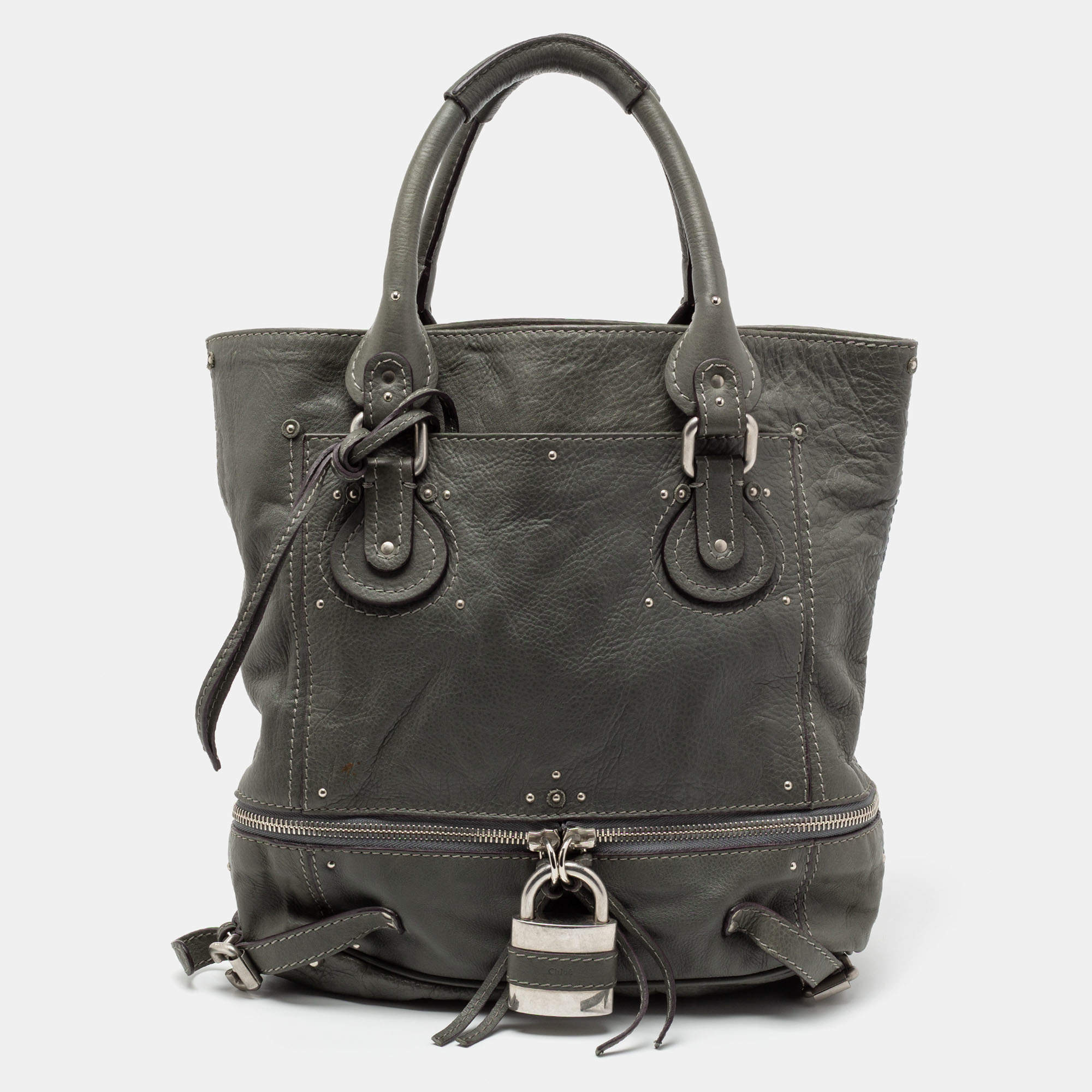 Pre Owned Chloe Grey studded Leather Paddington Tote