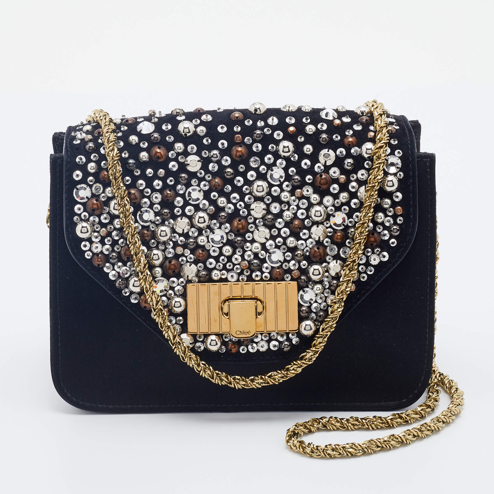 مملوكة مسبقًا Chloe Black Satin and Leather Mini Sally Shoulder Bag