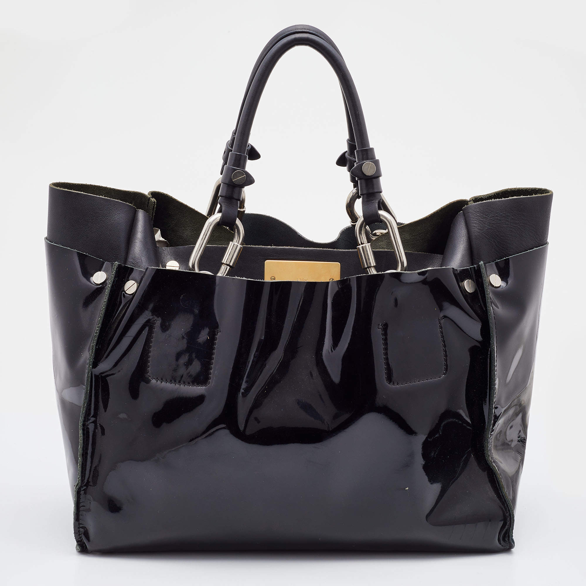 Pre Owned Chloe Black Patent Leather Cyndi Tote