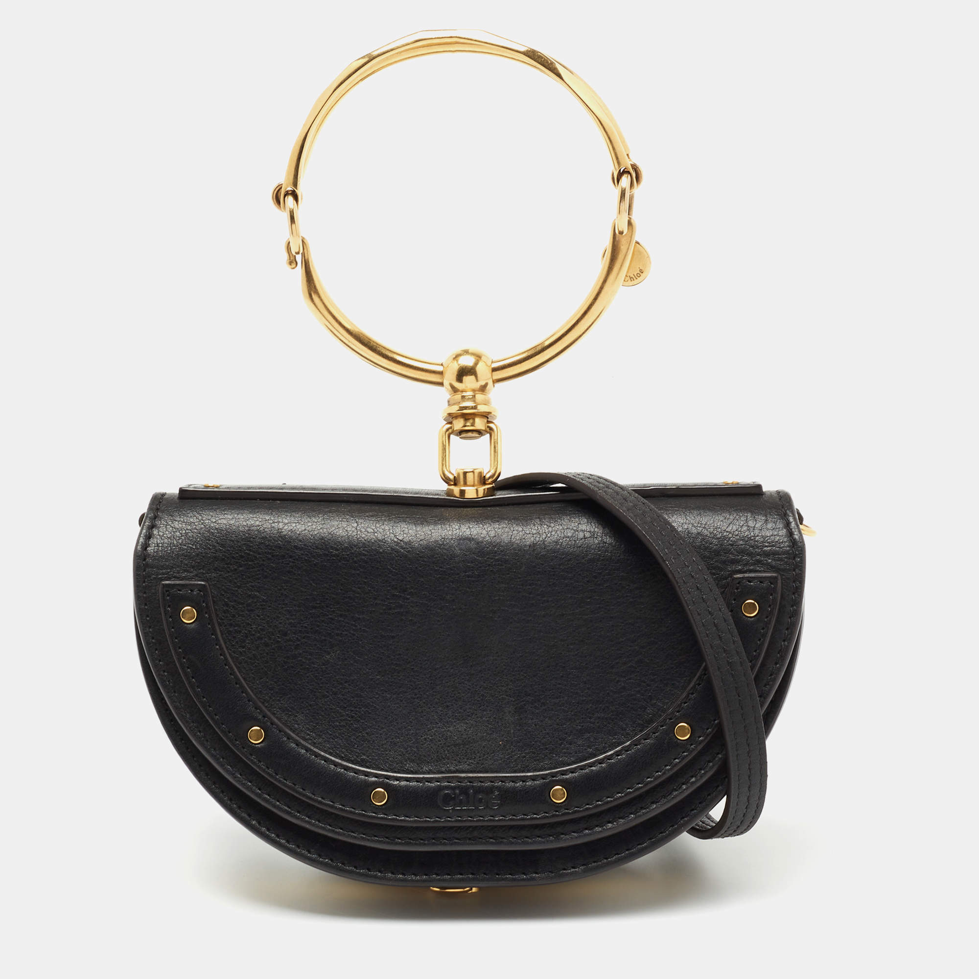 Pre Owned Chloe Black Leather Small Nile Bracelet Minaudière Crossbody Bag