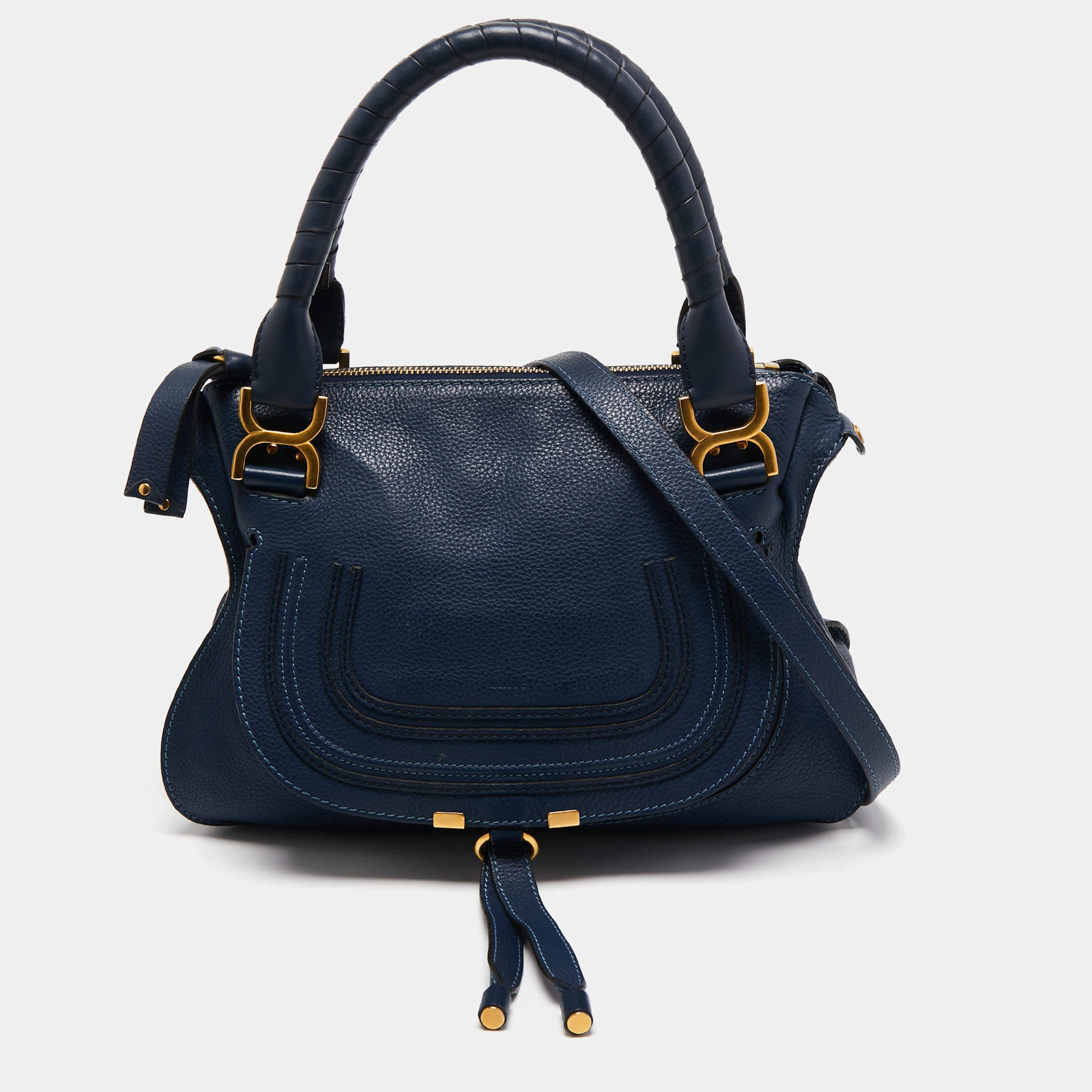 Pre Owned Chloe Blue Leather Small Marcie Satchel