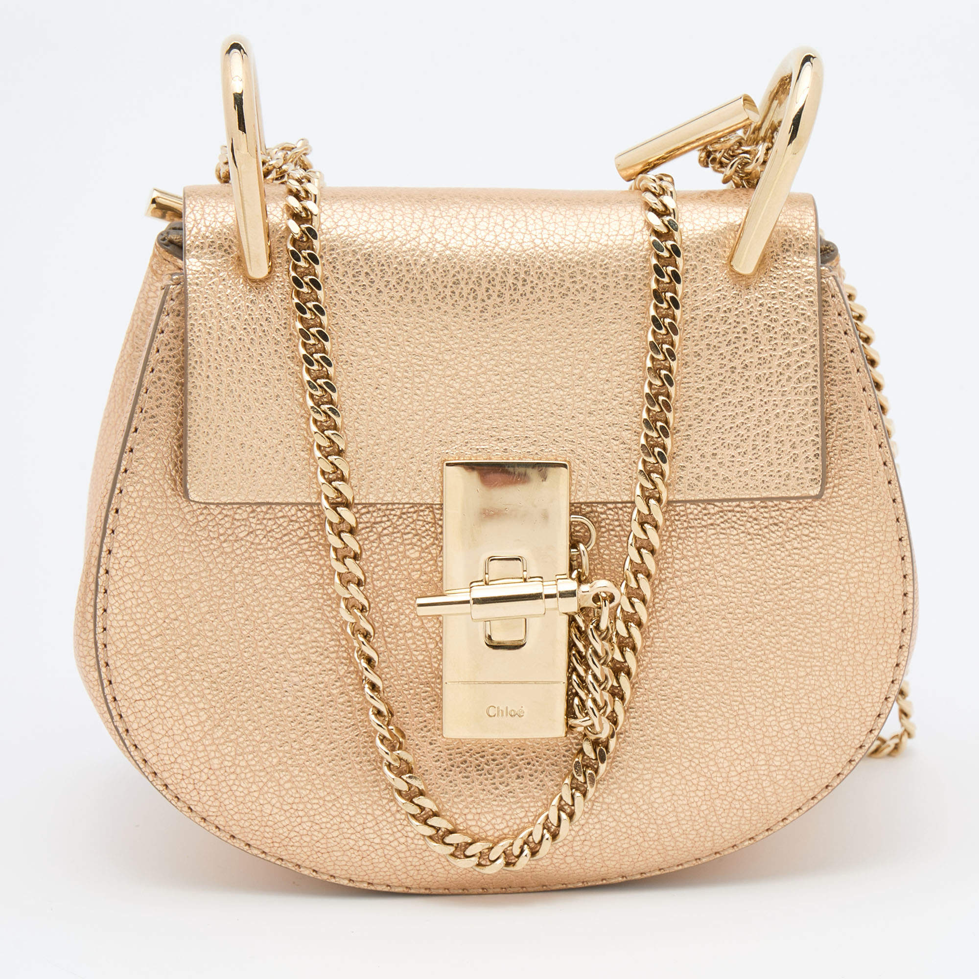 Pre Owned Chloe Gold Leather Mini Drew Chain Crossbody Bag