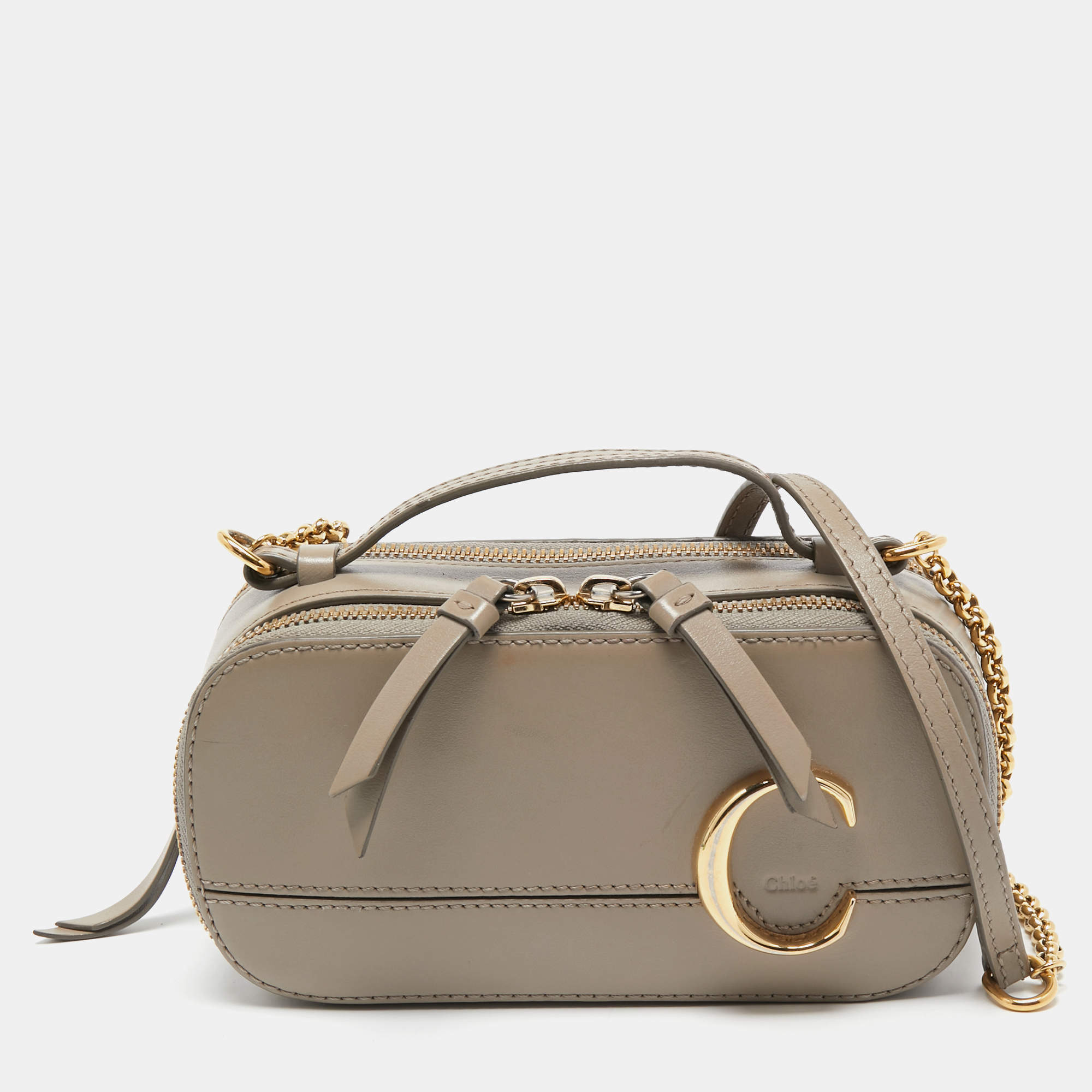 Pre Owned Chloe Beige Leather Mini C Vanity Shoulder Bag