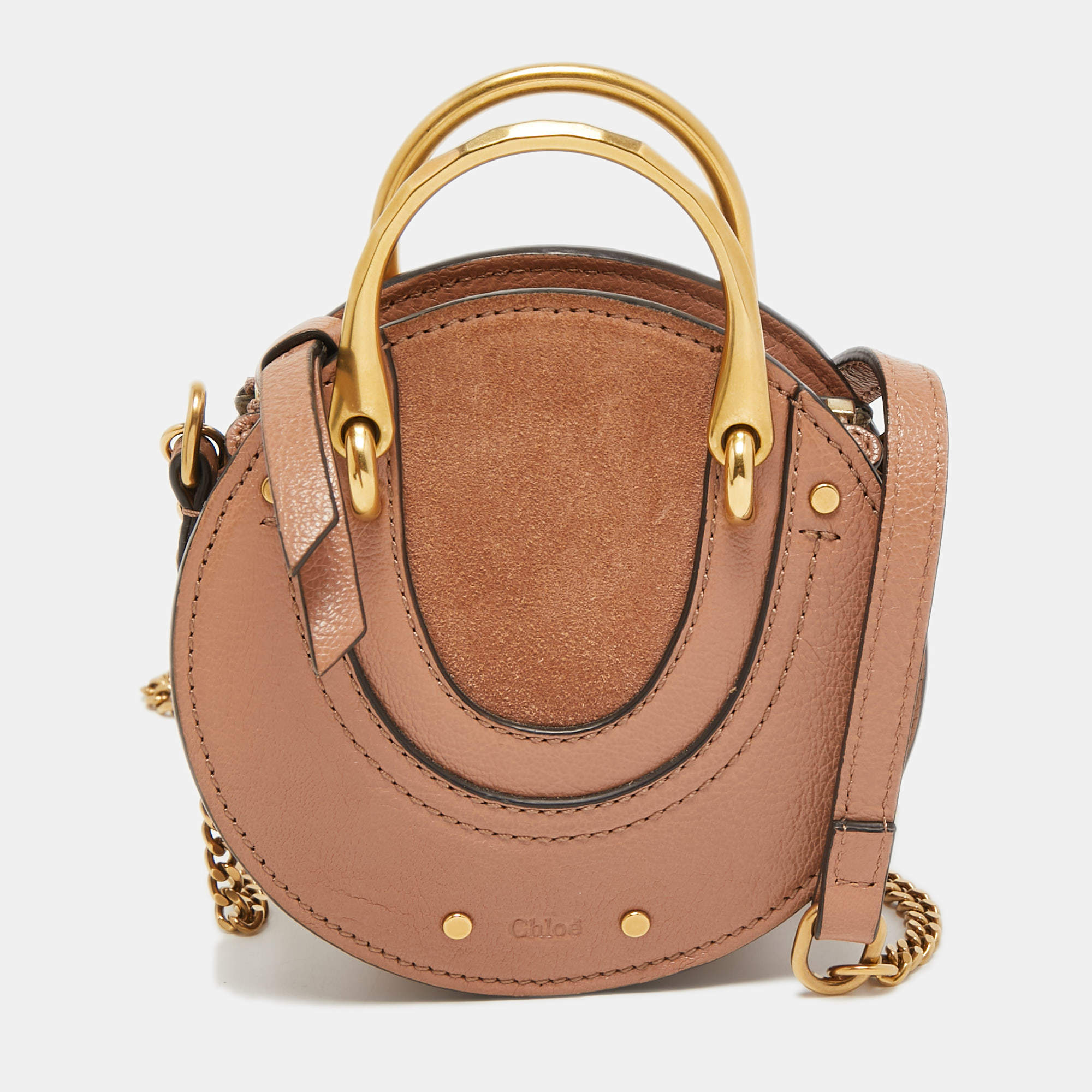 مملوكة مسبقًا Chloe Beige Leather and Suede Mini Pixie Round Shoulder Bag