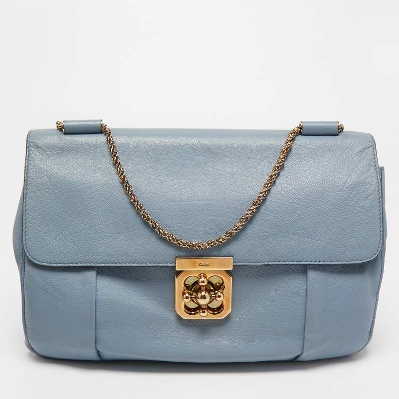 Pre Owned Chloe Light Blue Leather Large Elsie Shoulder Bag