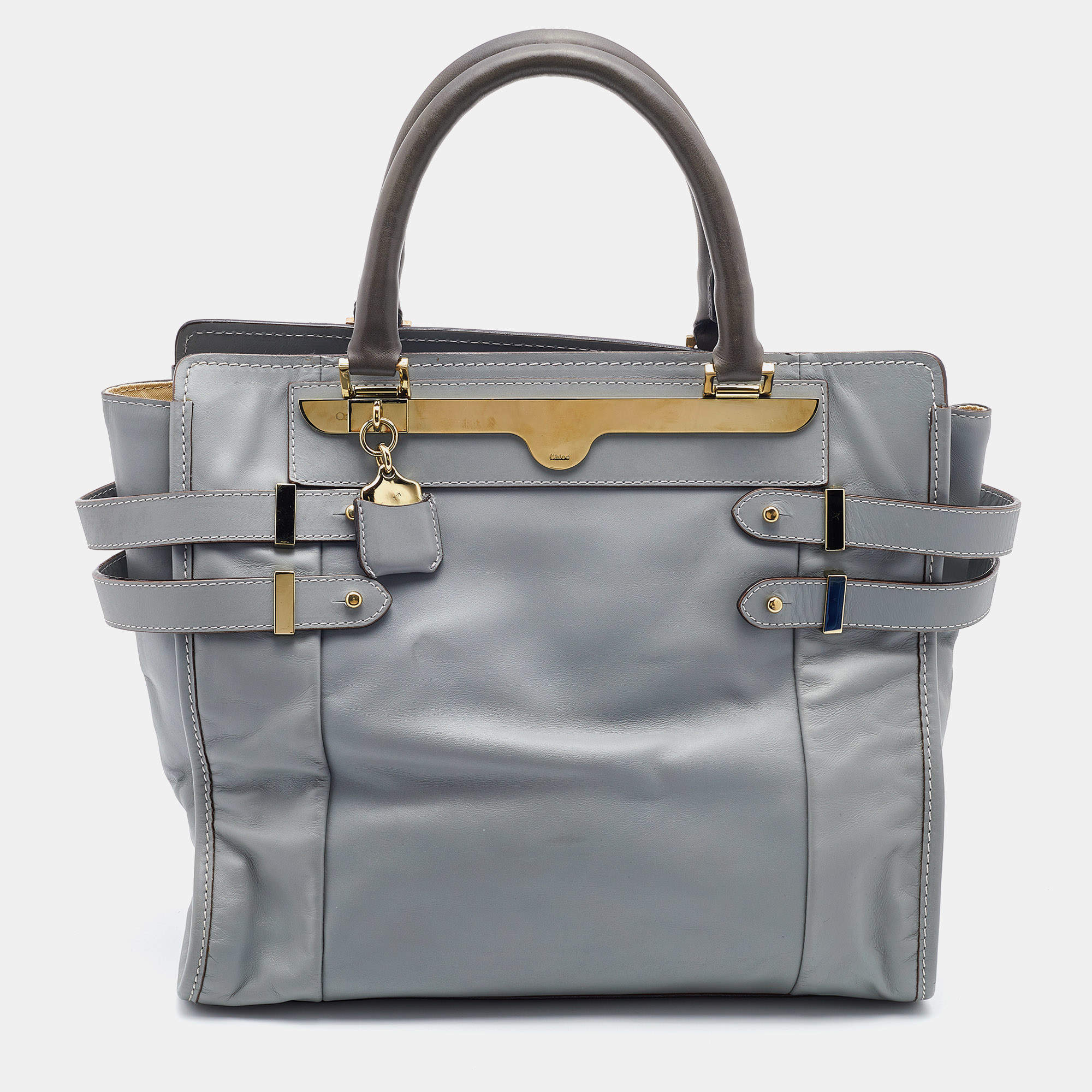 Pre Owned Chloe Grey/Olive Leather Shelby Shopper Tote