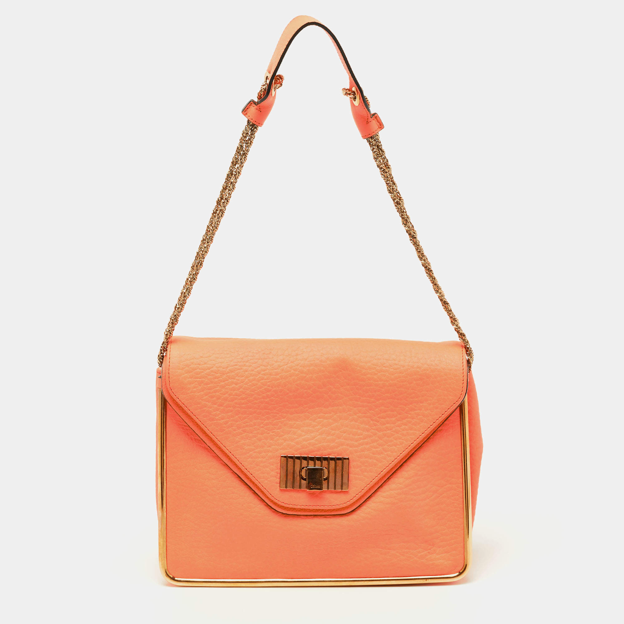 مملوكة مسبقًا حقيبة كتف كلوي سالي جلد مُحبب برتقالي قلاب متوسطة