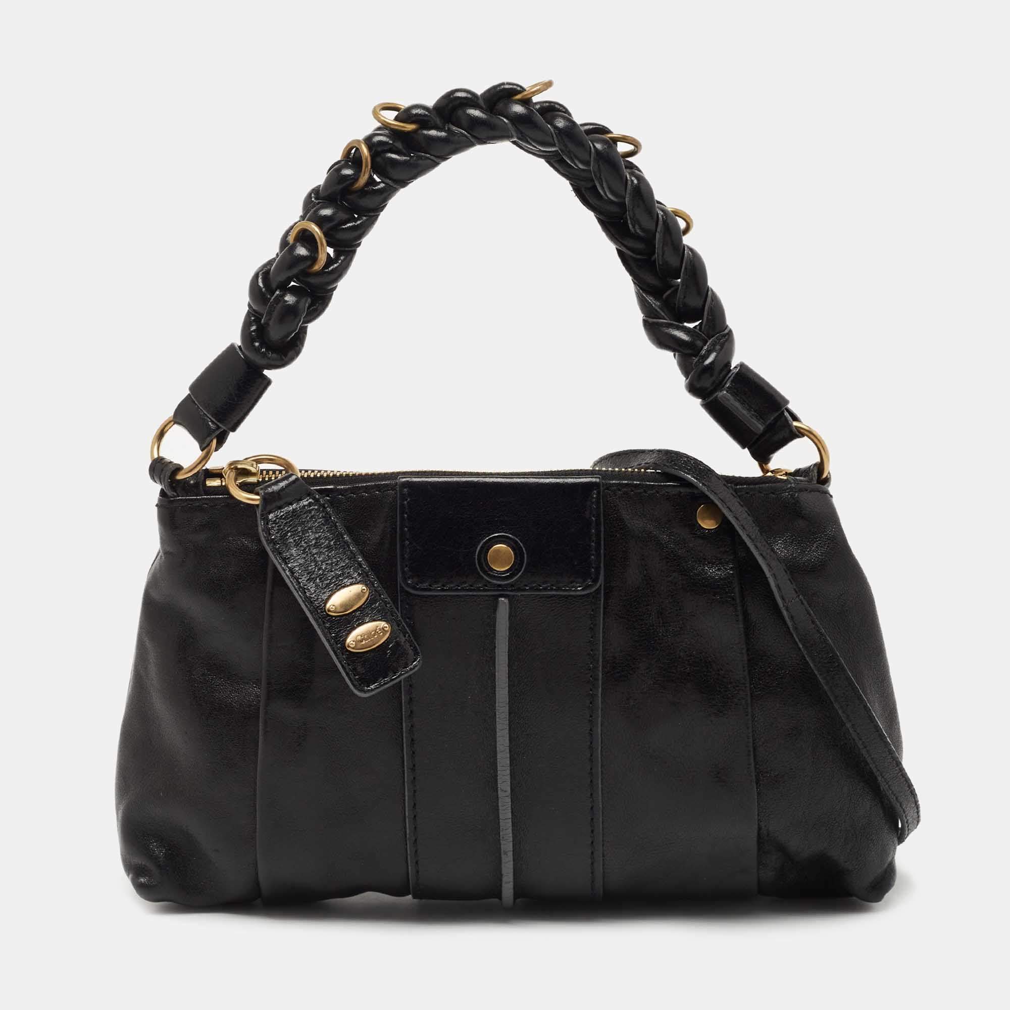 Pre Owned Chloe Black Leather Zip Hobo