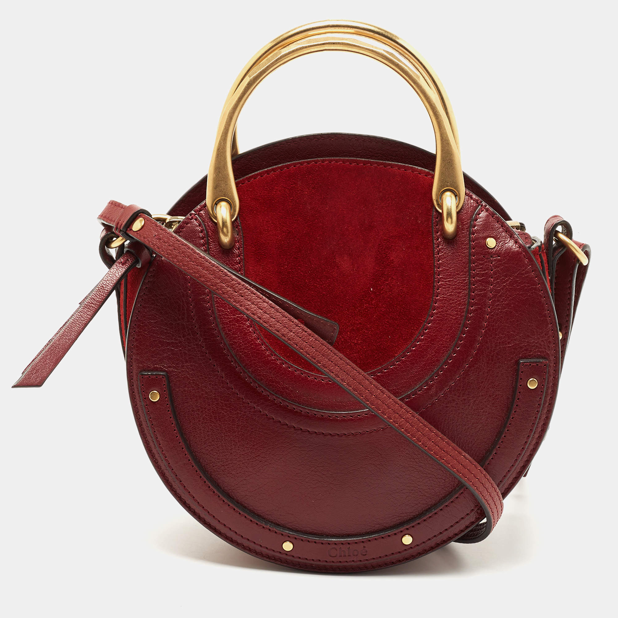 Chloe Maroon Leather and Suede Small Pixie Round Crossbody Bag Chloe ...