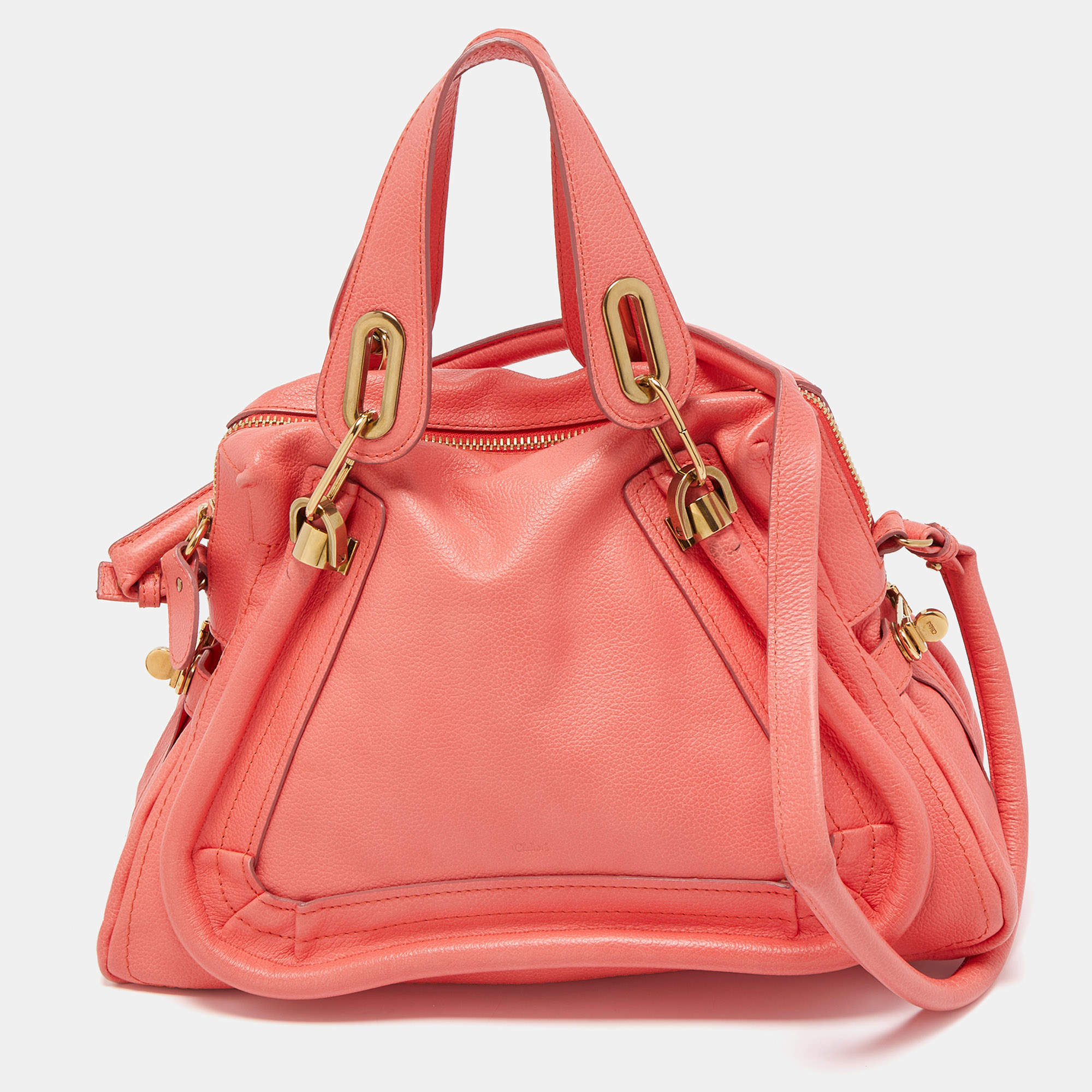 Chloe Coral Pink Leather Medium Paraty Shoulder Bag
