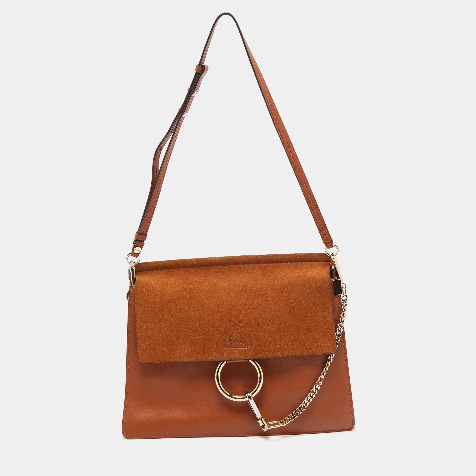 مملوكة مسبقًا Chloe Brown Leather and Suede Medium Faye Shoulder Bag