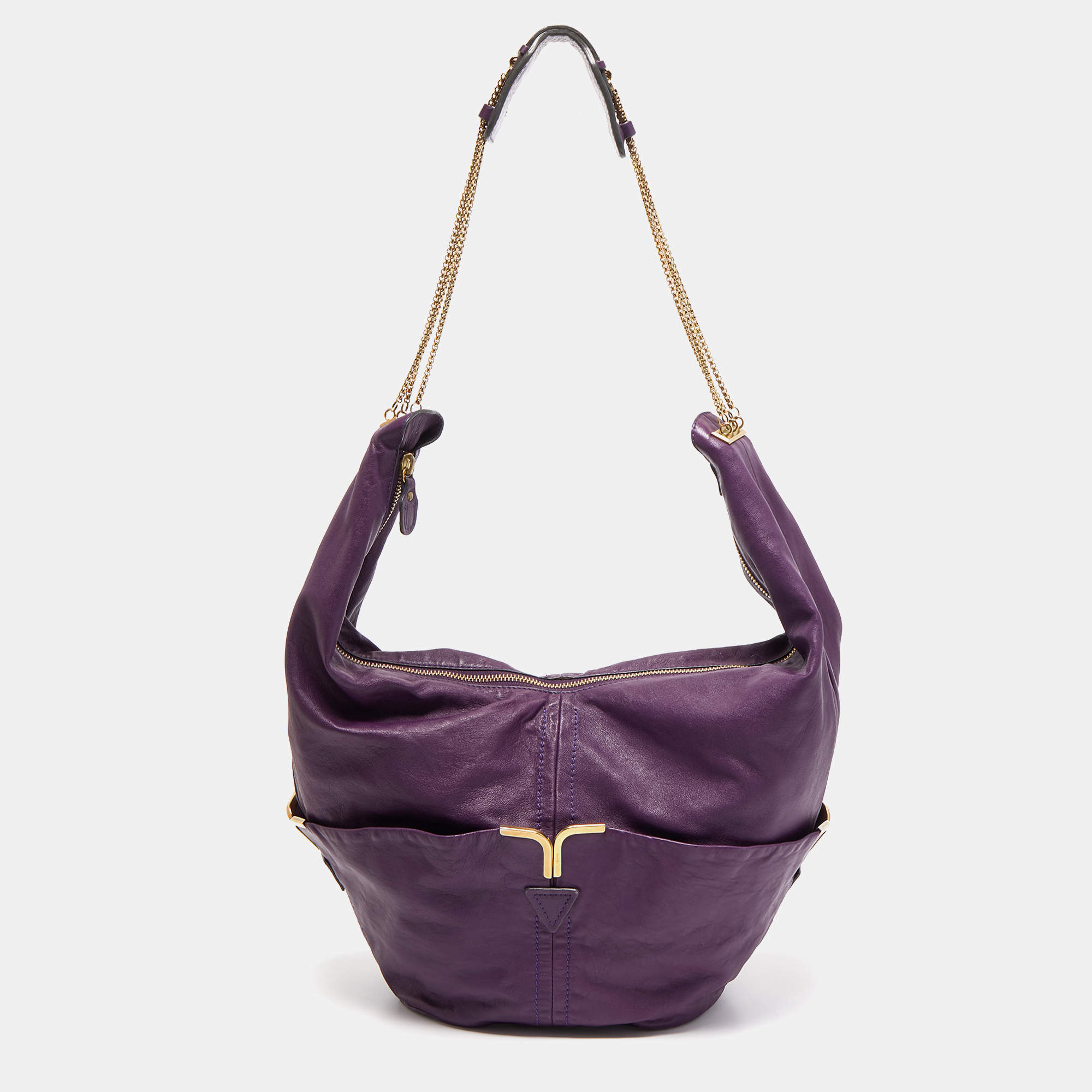 Chloe Purple Leather Milton Triple Chain Hobo