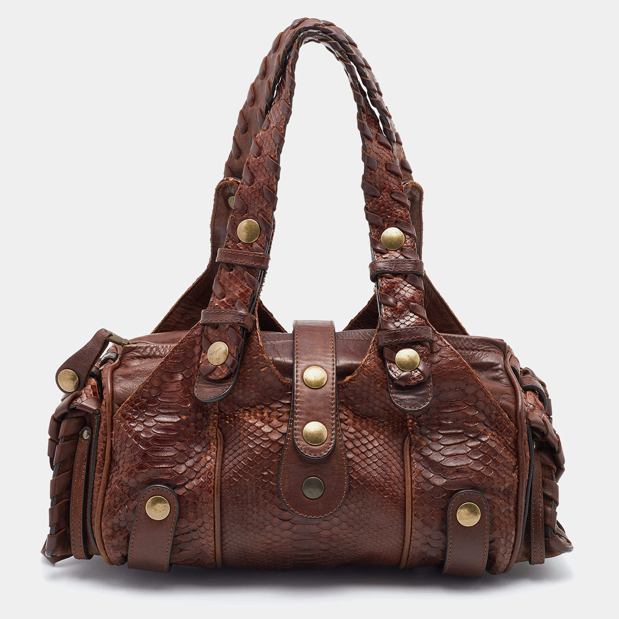 Pre Owned Chloe Brown Python and Leather Silverado Satchel