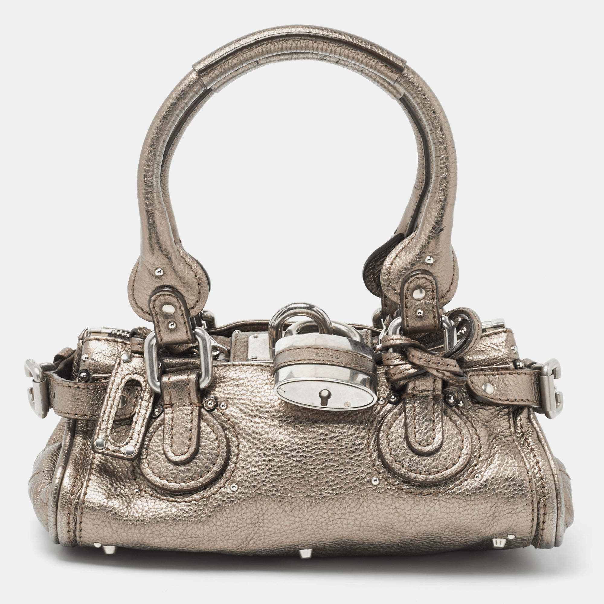 Pre Owned Chloe Metallic Grey Leather Mini Paddington Satchel