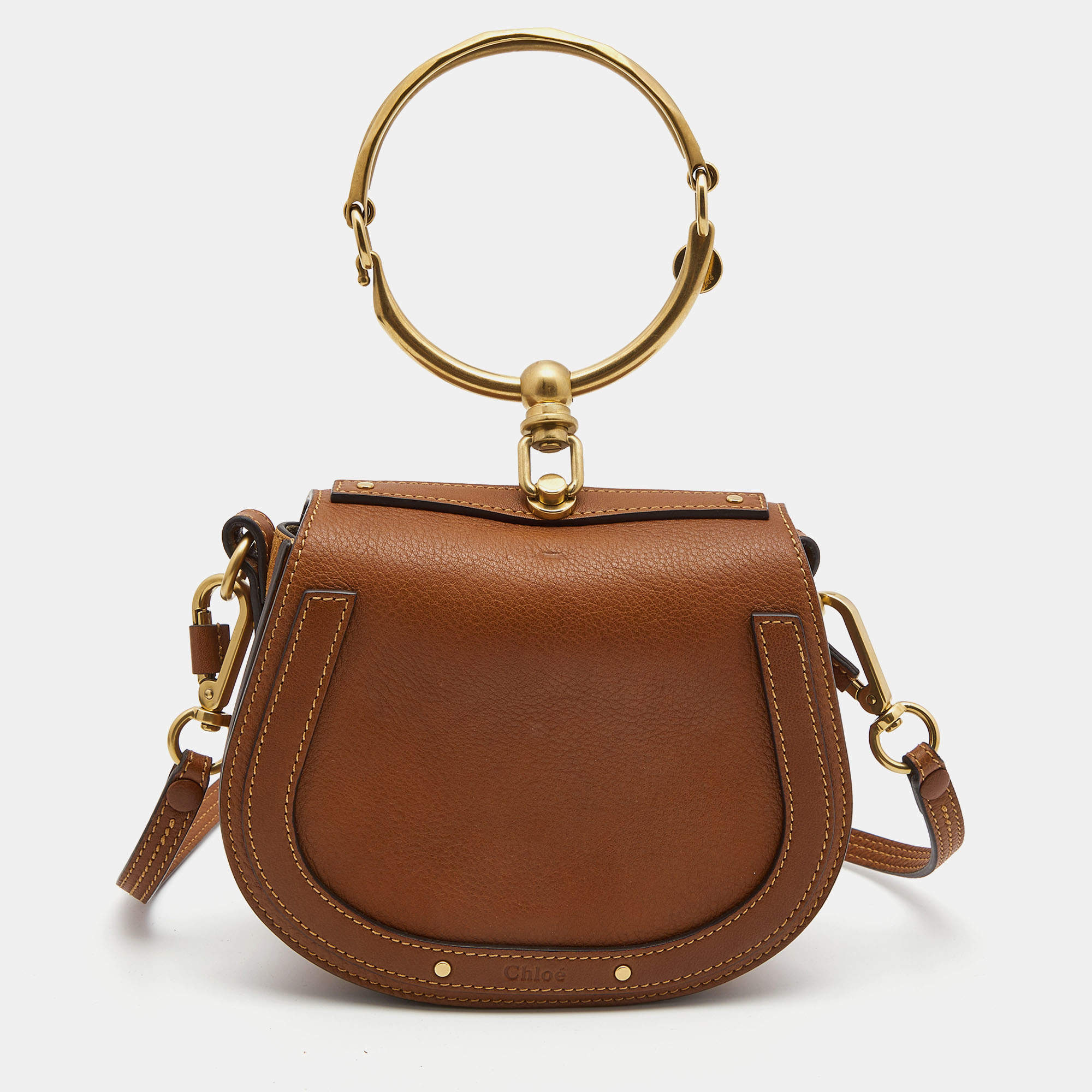 Chloe Brown Leather/Suede Small Nile Bracelet Bag