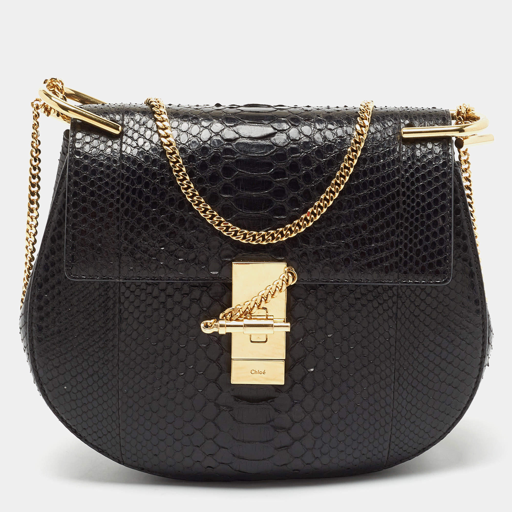 Pre Owned Chloe Black Pyhton Medium Drew Shoulder Bag